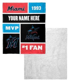 [Personalization Only] OFFICIAL MLB Colorblock Personalized Silk Touch Sherpa Throw Blanket - Marlins