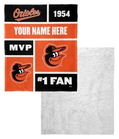 [Personalization Only] OFFICIAL MLB Colorblock Personalized Silk Touch Sherpa Throw Blanket - Orioles