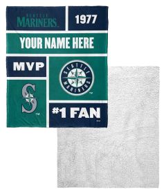 [Personalization Only] OFFICIAL MLB Colorblock Personalized Silk Touch Sherpa Throw Blanket - Mariners