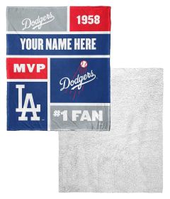 [Personalization Only] OFFICIAL MLB Colorblock Personalized Silk Touch Sherpa Throw Blanket - Dodgers