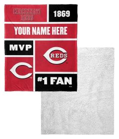 [Personalization Only] OFFICIAL MLB Colorblock Personalized Silk Touch Sherpa Throw Blanket - Reds