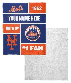 [Personalization Only] OFFICIAL MLB Colorblock Personalized Silk Touch Sherpa Throw Blanket - Mets