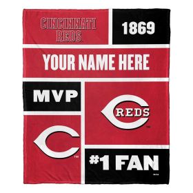 [Personalization Only] OFFICIAL MLB Colorblock Personalized Silk Touch Throw Blanket - Reds